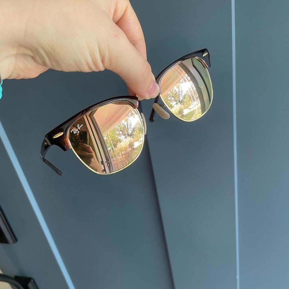 Ray-Ban Clubmaster Sunglasses Polished Rose Gold Lenses